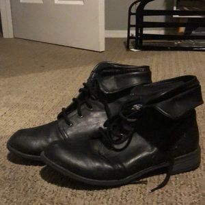 Black leather and flannel booties